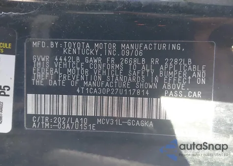 2007 Toyota Camry Solara Sle V6 from USA, damaged, VIN 4T1CA30P27U117814